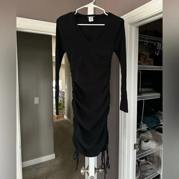 black ruched sweater dress Allegra K Sweater Dress for Women's Crew Collar Stretchy Puff Long Sleeve Ruffle Hem Knit Dresses X-Small Black at Amazon Women's Clothing store